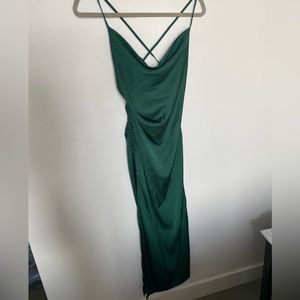 Green satin midi dress